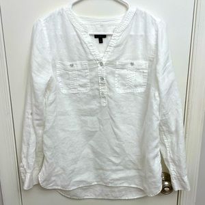 Talbots Long Sleeve White Linen Top